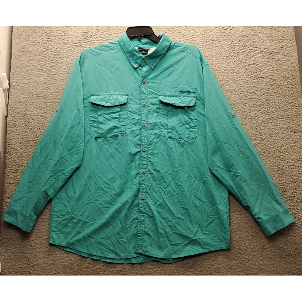 Baleaf Fishing Shirt Mens XL Green Nylon Mesh Lined Vented Collared‎ Button-Down
